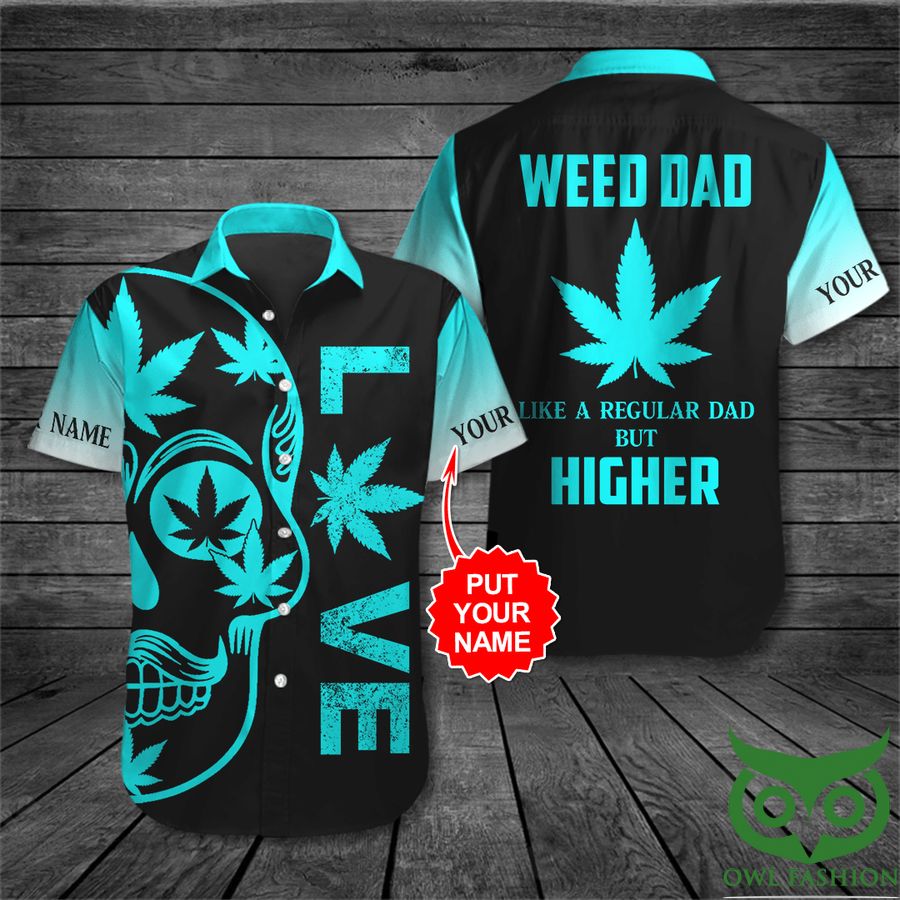 Customized Weed Dad Blue Leaf Skull Black Hawaiian Shirt