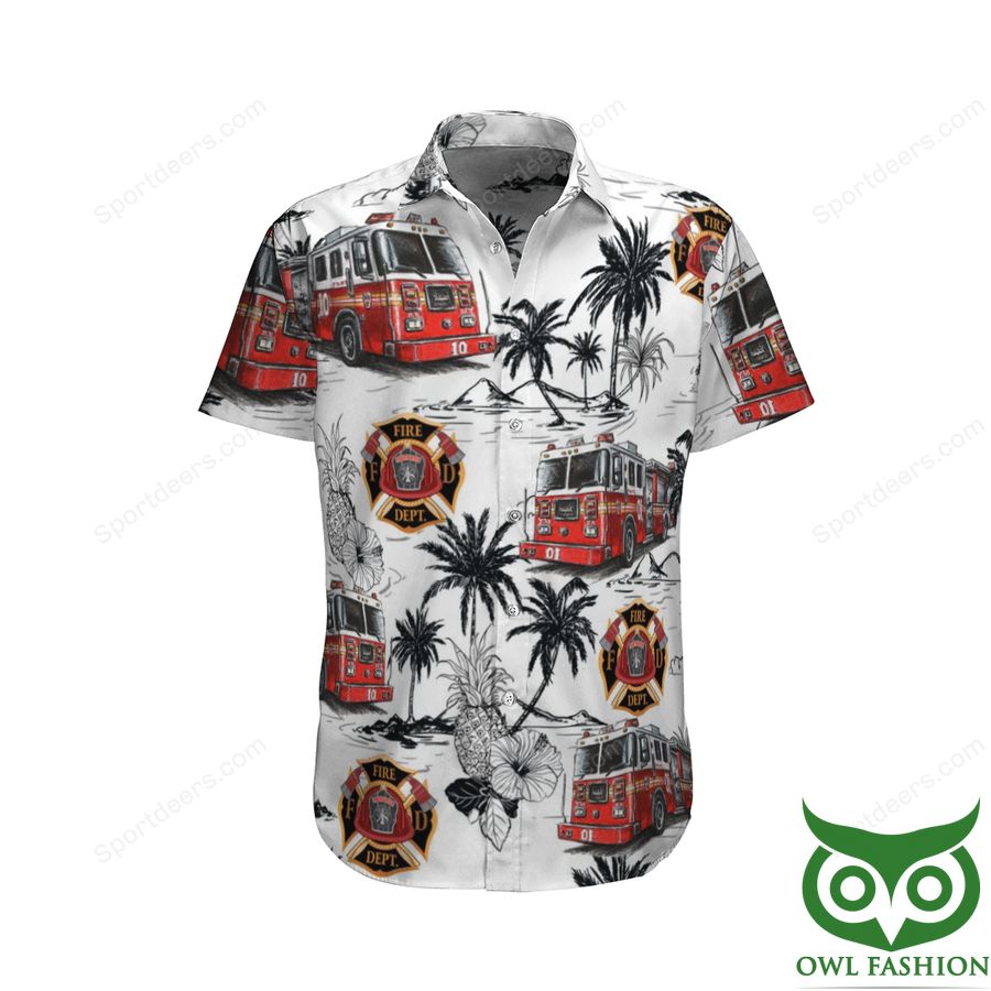 FIREFIGHTER Pineapple Island White Hawaiian Shirt