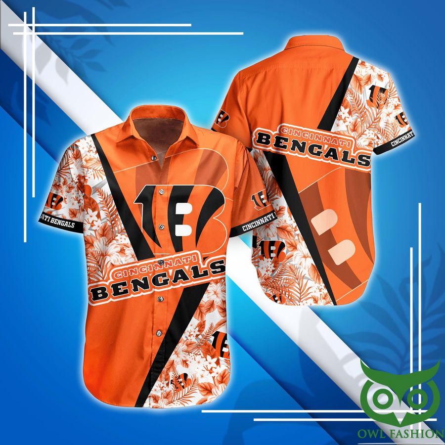 NFL Cincinnati Bengals Bright Orange Flower White Hawaiian Shirt