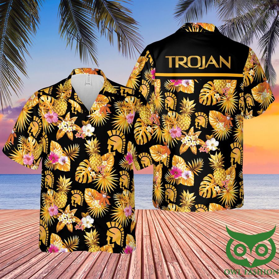 Trojan Condoms Yellow and Black Hawaiian Shirt 