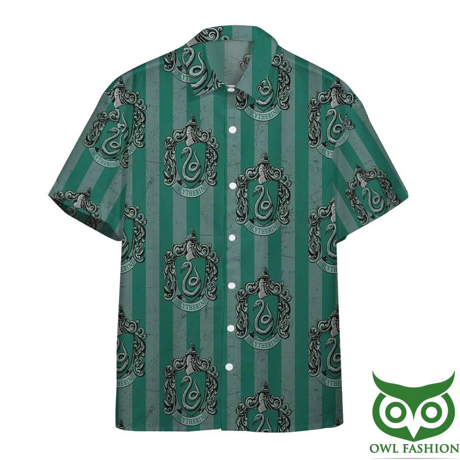 3D Harry Potter Hogwarts Slytherin House Pride Crests Green Hawaiian Shirt