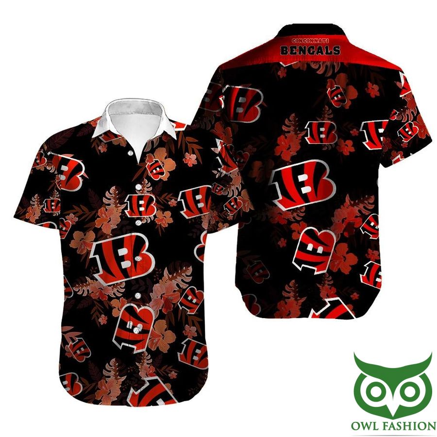 NFL Cincinnati Bengals with Logo Flower Black Hawaiian Shirt