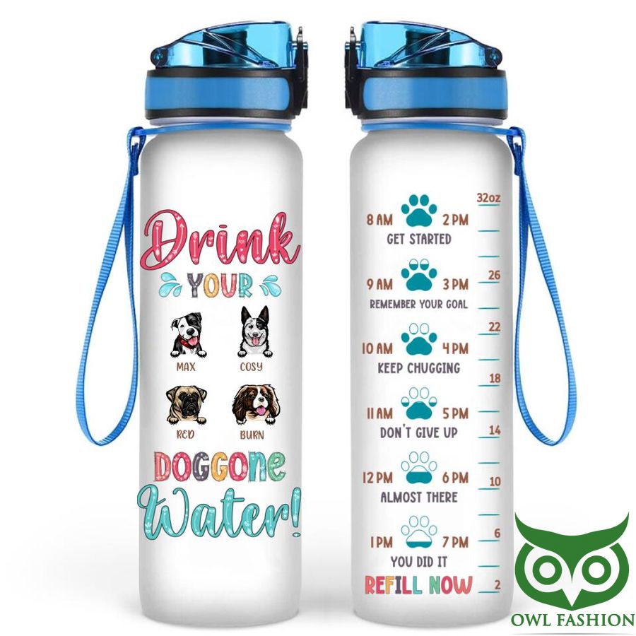 Personalized Front Dog Drink Your Doggone Water Tracker Bottle