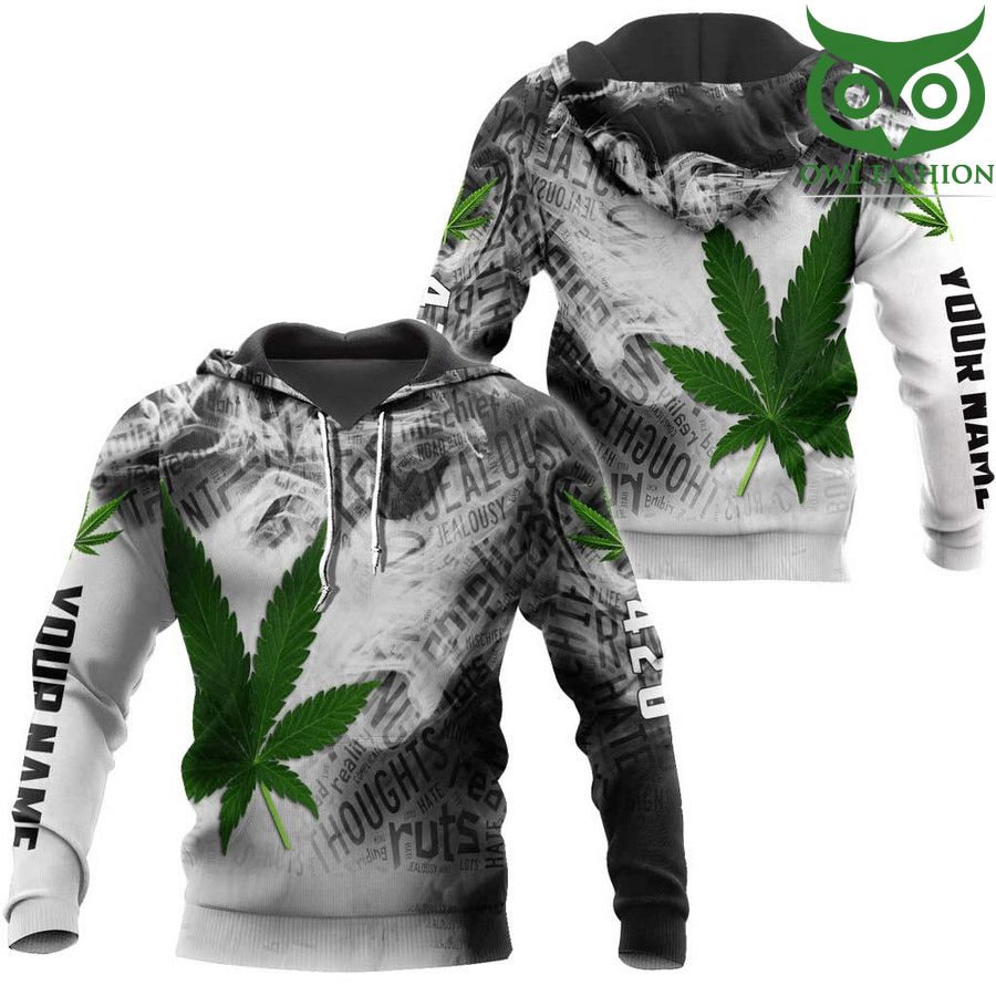 Personalized Weed 420 vibes cannabis leaf gray 3D hoodie