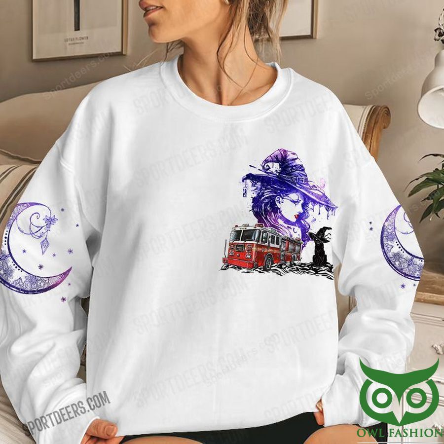 fIREFIGHTER FIRE TRUCK with Purple Witch 3D Sweatshirt