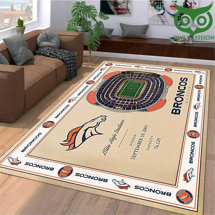 Fan Design Bordered Denver Broncos Stadium 3D View Area Rug