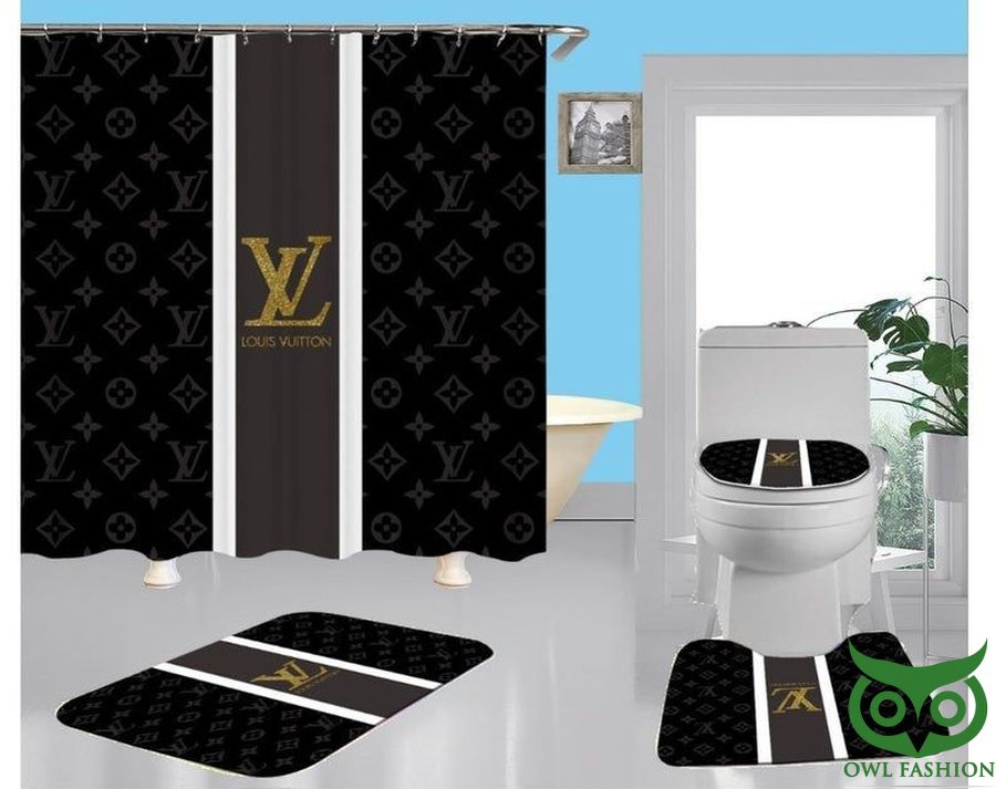 Luxury Louis Vuitton Twinkle Golden Logo Black Window Curtain