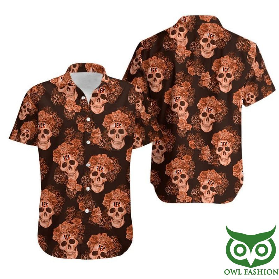 NFL Cincinnati Bengals Mystery Skull And Flower Hawaiian Shirt