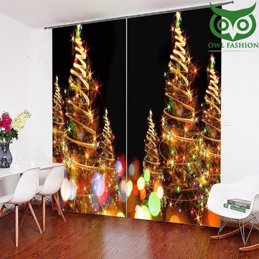 Christmas Trees With Yellow Lighting On Black Background Window shower curtains waterproof decoration rooom