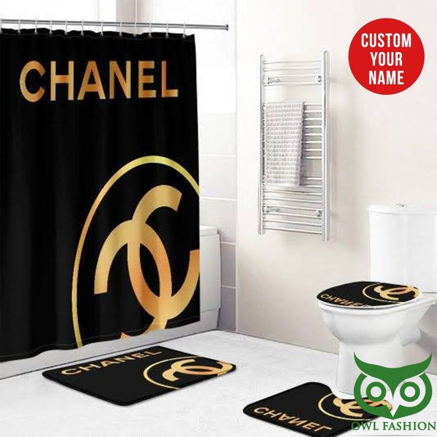 Luxury Chanel Black Background and Gold Logo Window Curtain