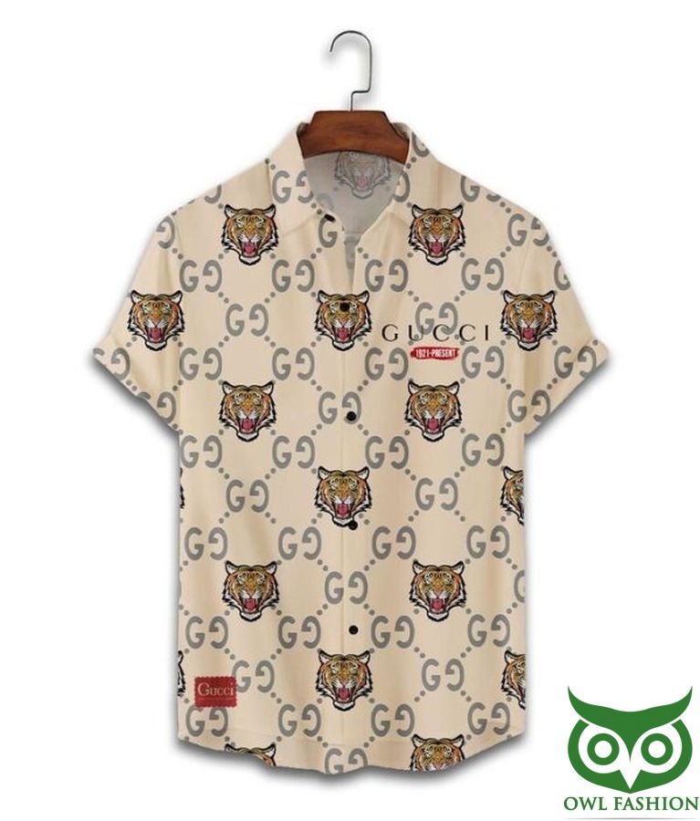 Limited Edition Gucci with Tigers Beige Hawaiian Shirt Shorts