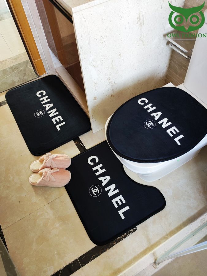 Chanel Luxury Logo Shower Curtain Waterproof Luxury Bathroom Mat Set Luxury Brand 