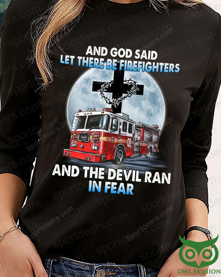 FIREFIGHTER God with Crucifix Black Long Sleeve Shirt