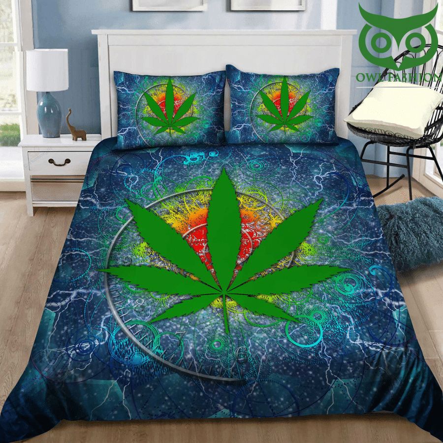 Weed cannabis blue universe Bedding Set