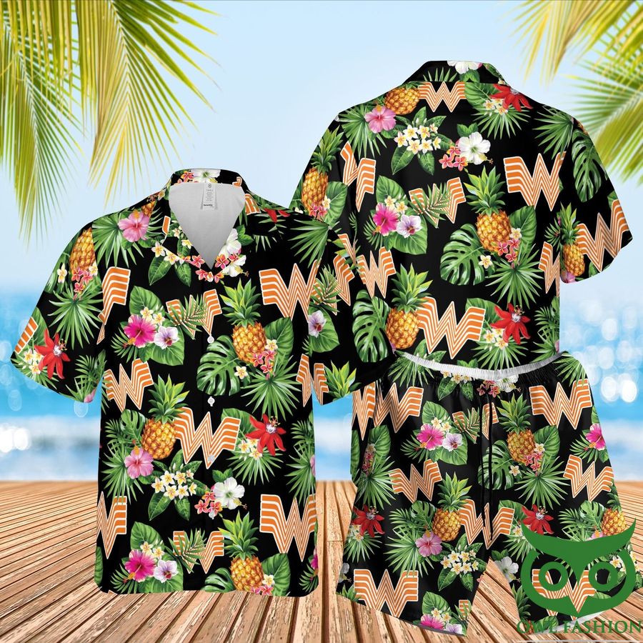 Whataburger Tropical Leaf Hawaiian Shirt Shorts