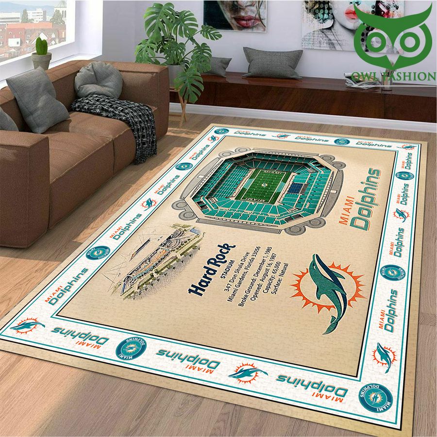 Fan Design Bordered Miami Dolphins Stadium 3D View Area Rug