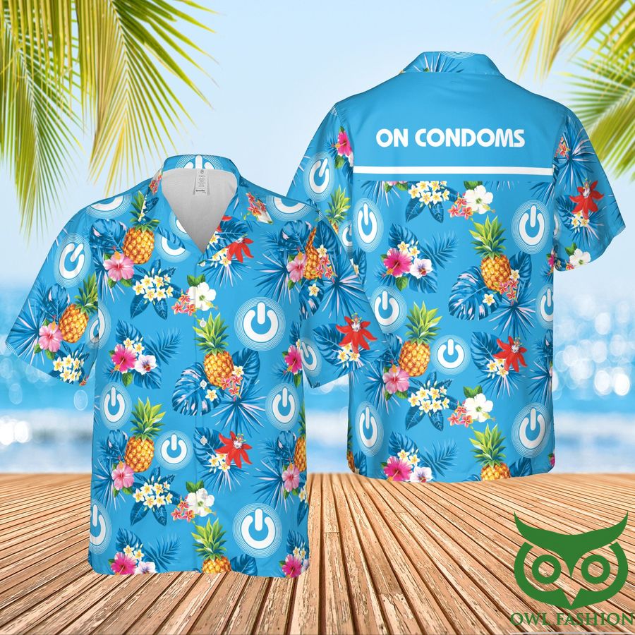 ON Condoms Dark and Light Blue Hawaiian Shirt 