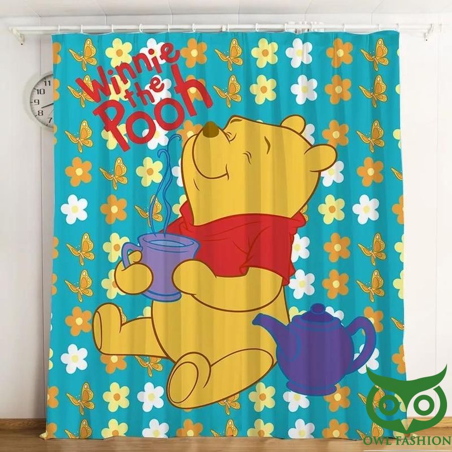 Winnie The Pooh Flower Pattern 3D Printed Window Curtain