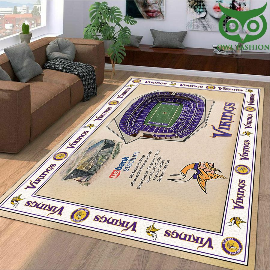 Fan Design Bordered Minnesota Vikings Stadium 3D View Area Rug