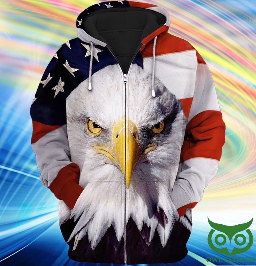 67 Huge Eagle in Center America Flag 3D Hoodie