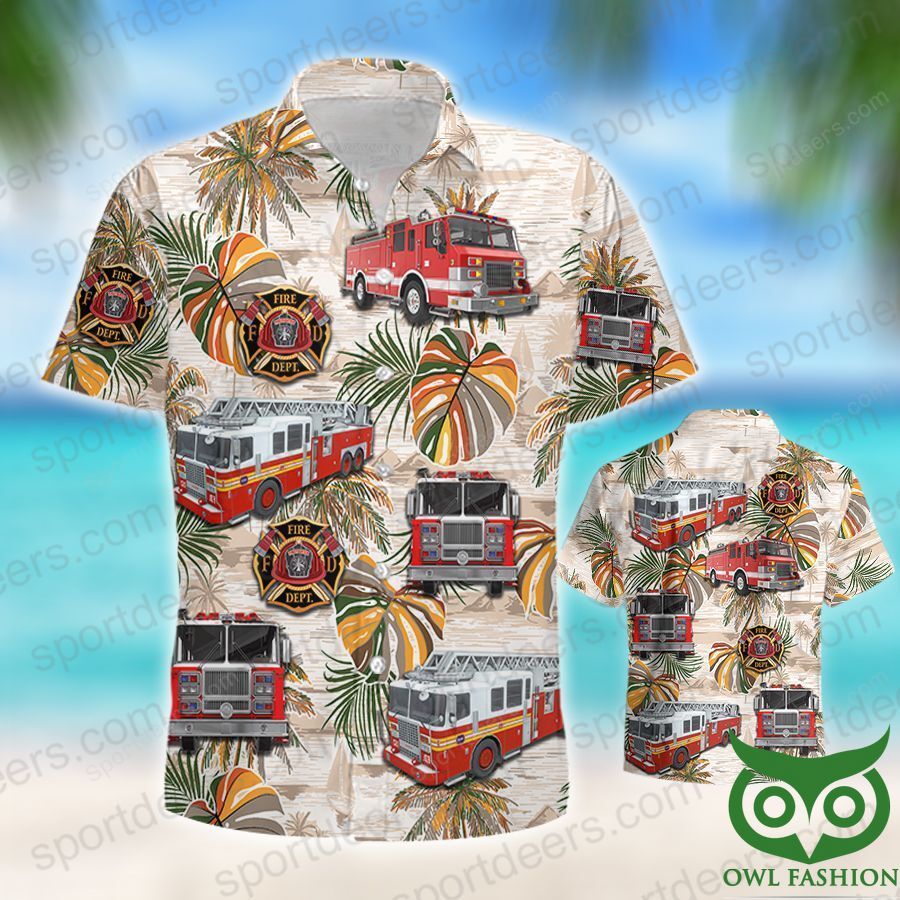 FIREFIGHTER Tropical Colorful Leaves Beige Hawaiian Shirt
