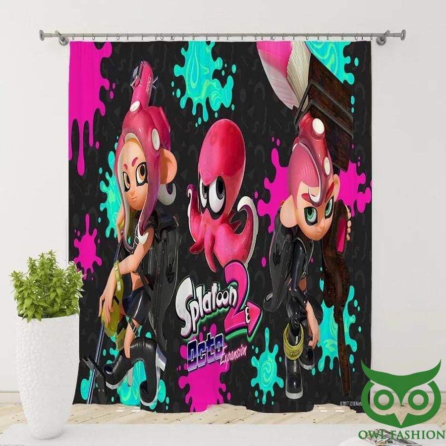 Splatoon Octopus Colorful with Black Background Window Curtain