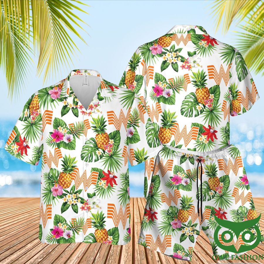 Whataburger Aloha White Hawaiian Shirt Shorts