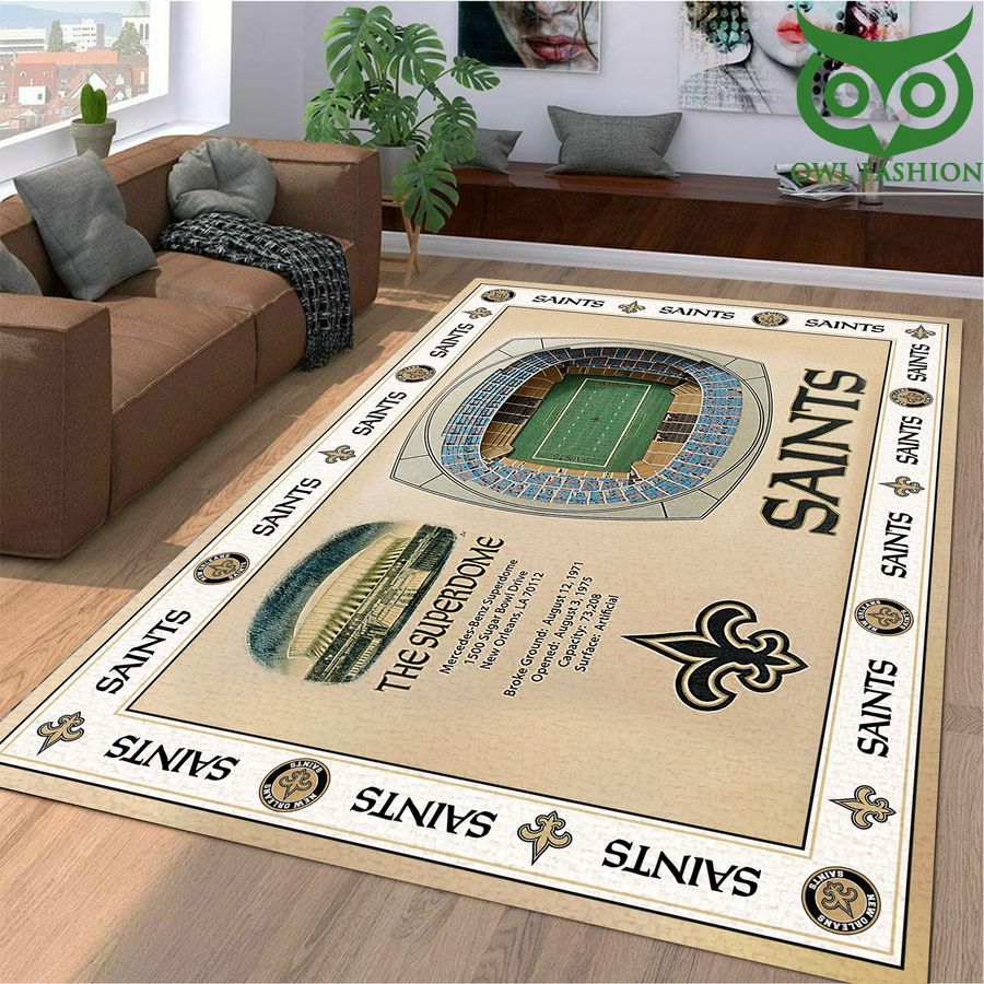 Fan Design Bordered New Orleans Saints Stadium 3D View Area Rug
