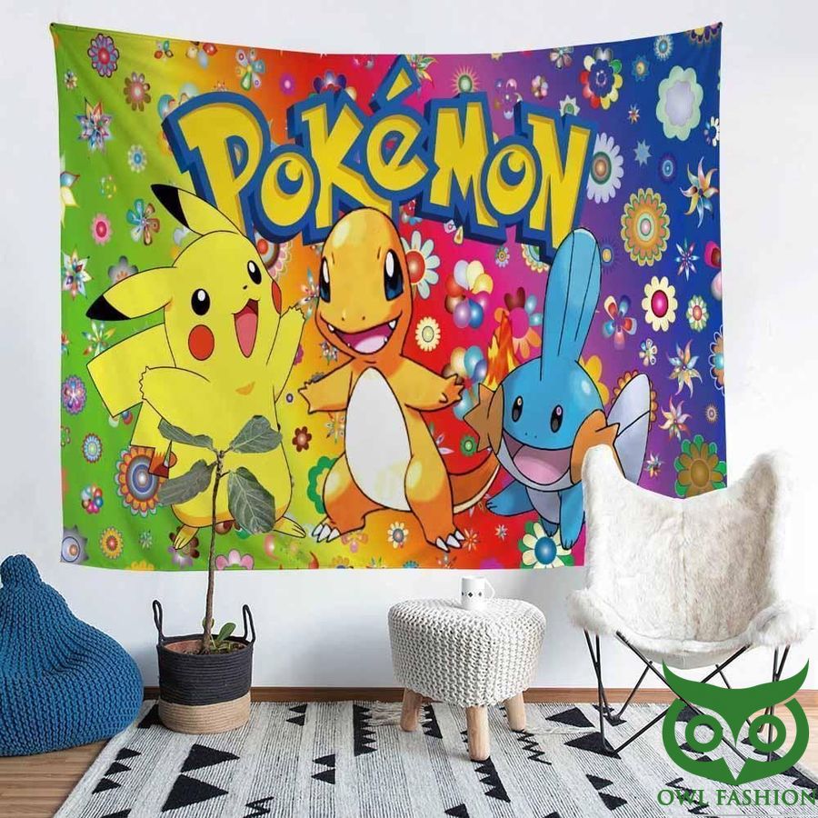 63 Cute Pikachu With Charmander And Squirtle Window Curtain