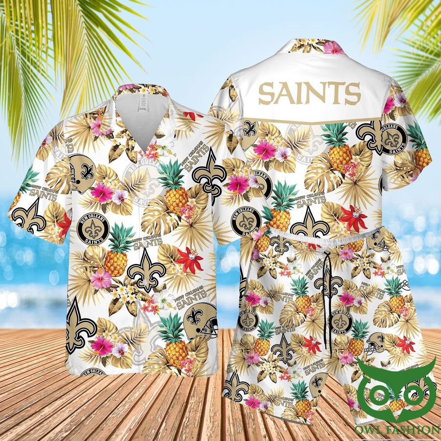 New Orleans Saints White Hawaiian Shirt Shorts
