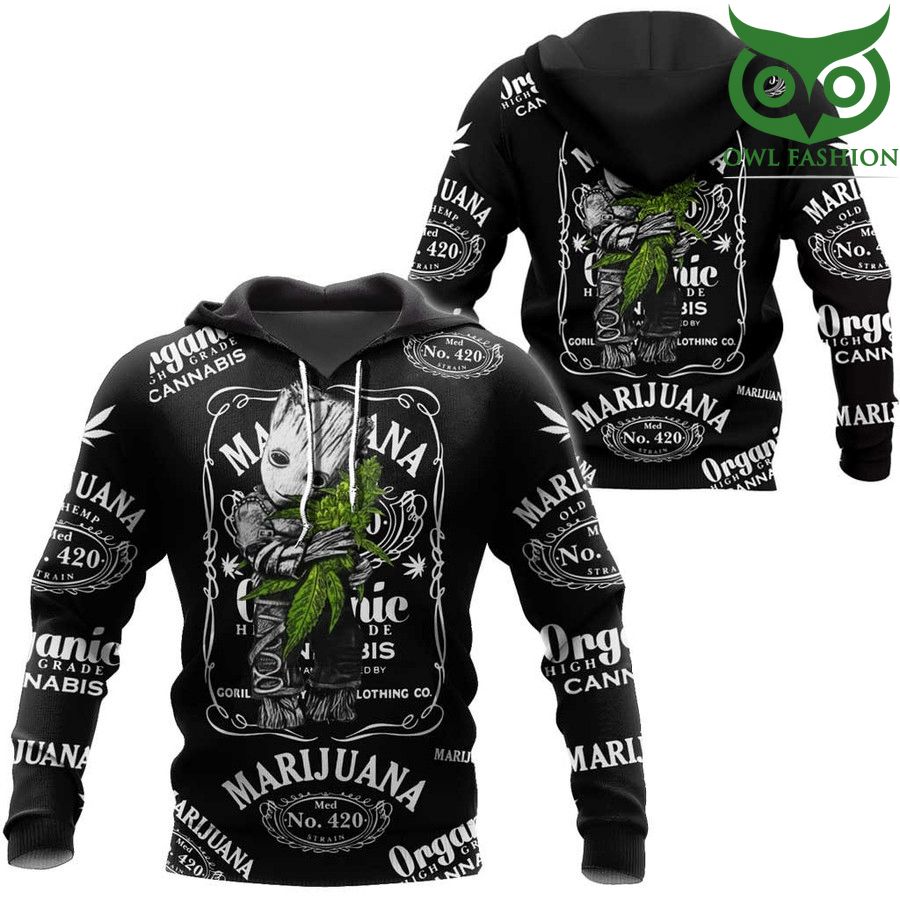 Weed cannabis Groot hug black 3D hoodie