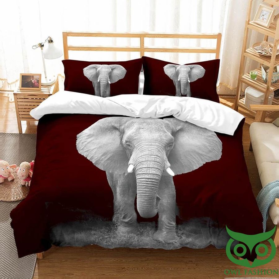 45 Elephant Red Velvet Background 3D Bedding Set
