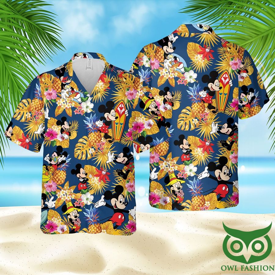 Mickey Mouse Tropical Blue Yellow Hawaiian Shirt Shorts