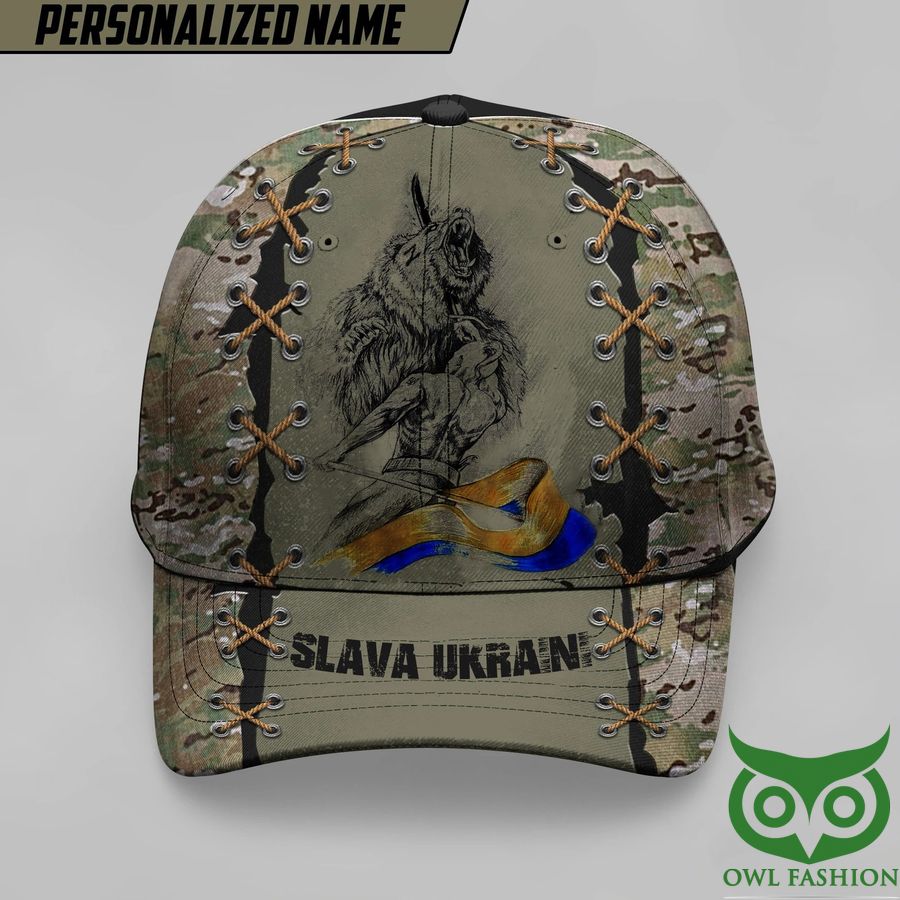 Personalized Name Slava Ukraini Classic Cap Stand With Ukraine Camouflage Flag Merch