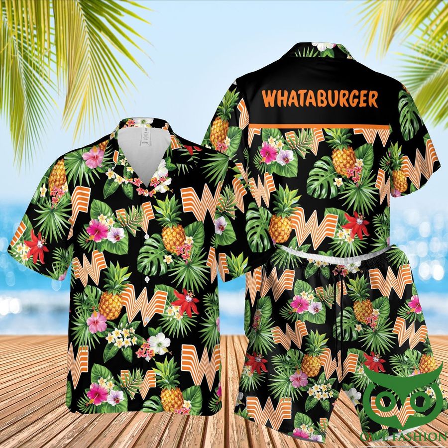 Whataburger Leaf Black Hawaiian Shirt Shorts