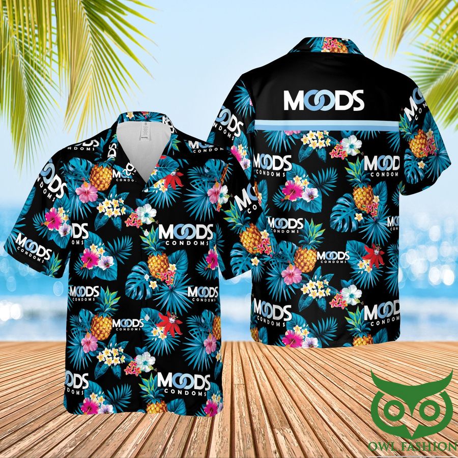 Moods Condoms Blue and Black Hawaiian Shirt 