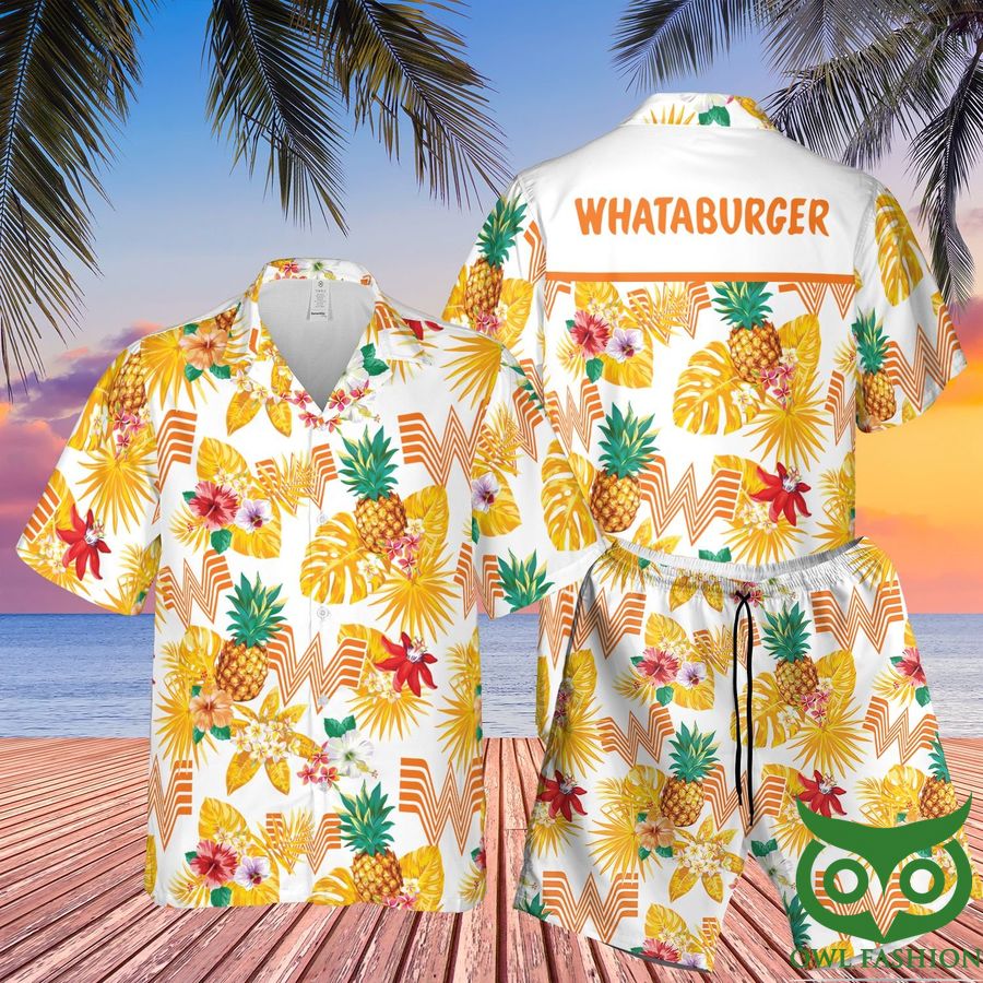 Whataburger White with Pineapple Hawaiian Shirt Shorts