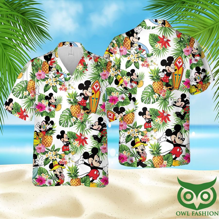 Mickey Mouse Aloha Green White Hawaiian Shirt Shorts