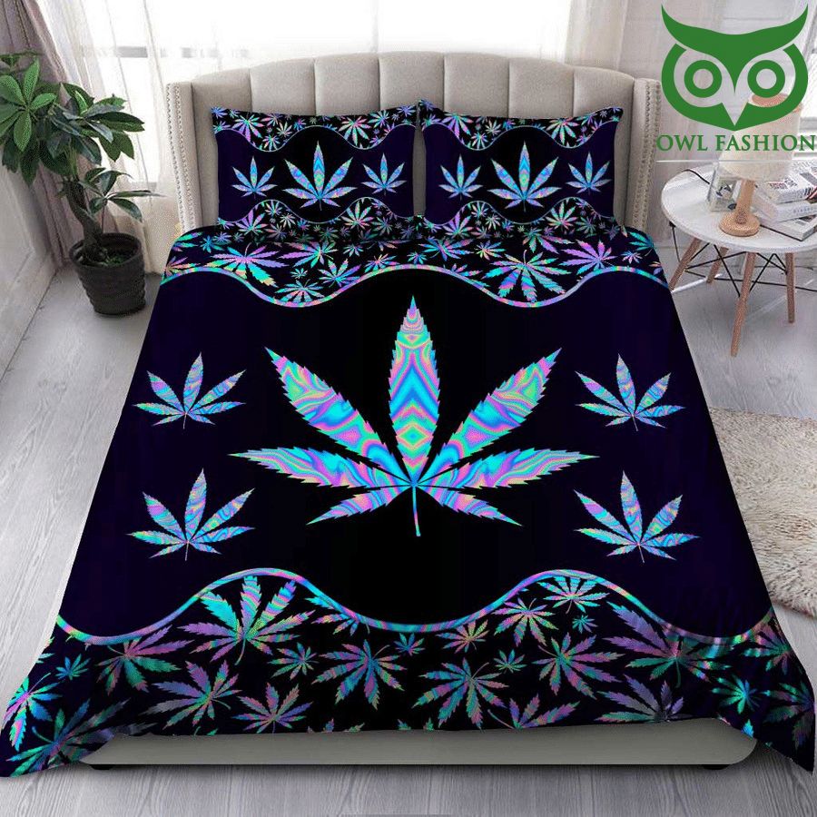 Weed hologram cannabis leaves Bedding Set