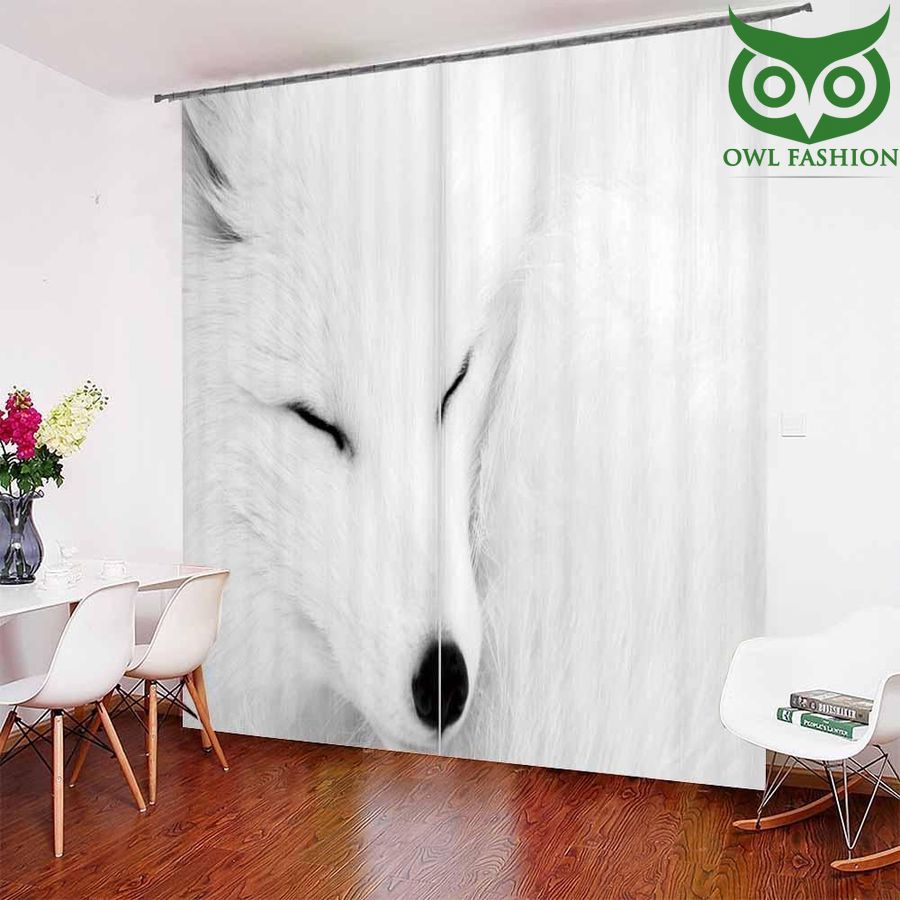 Close-up White Fox Face waterproof house and room decoration shower window curtains