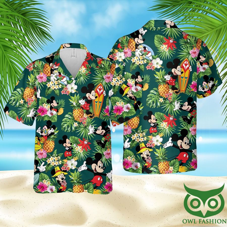 Mickey Mouse Summer Dark Green Hawaiian Shirt Shorts
