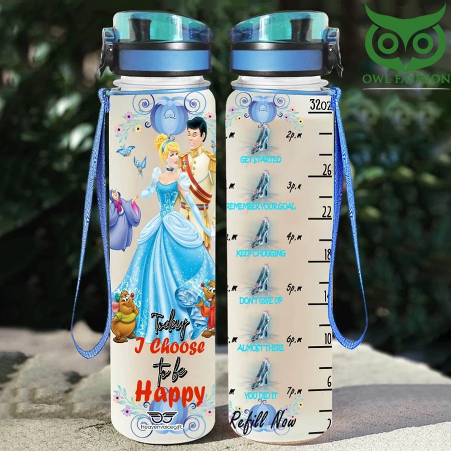 Cinderella Today I choose to be happy water tracker bottle