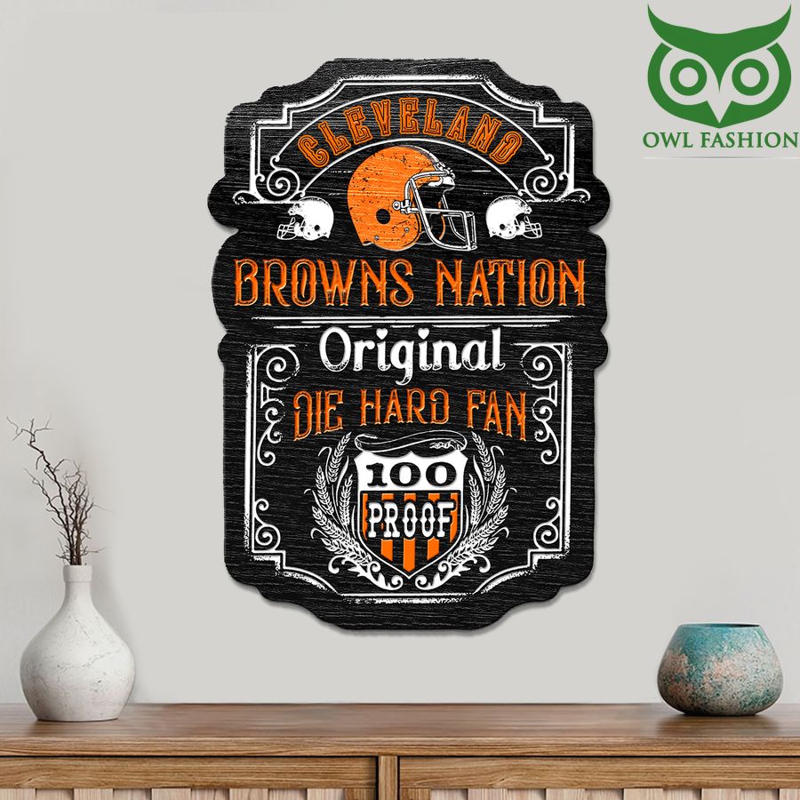 Die Hard Fan Cleveland Browns Nation 100 Proof Metal Cut Sign