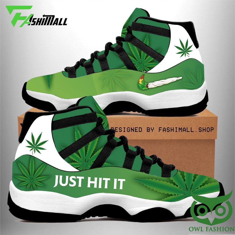 Just Hit It Green Weed Leaf Black and White Air Jordan 11