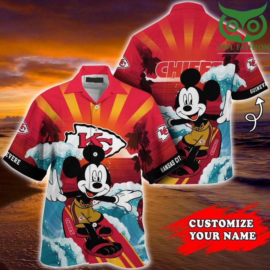 Kansas City Chiefs NFL Mickey surfing Summer Customized Hawaiian Shirt