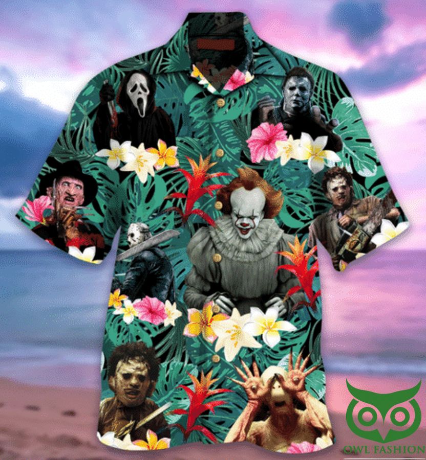 Horror Movie Characters Halloween Green Hawaiian Shirt