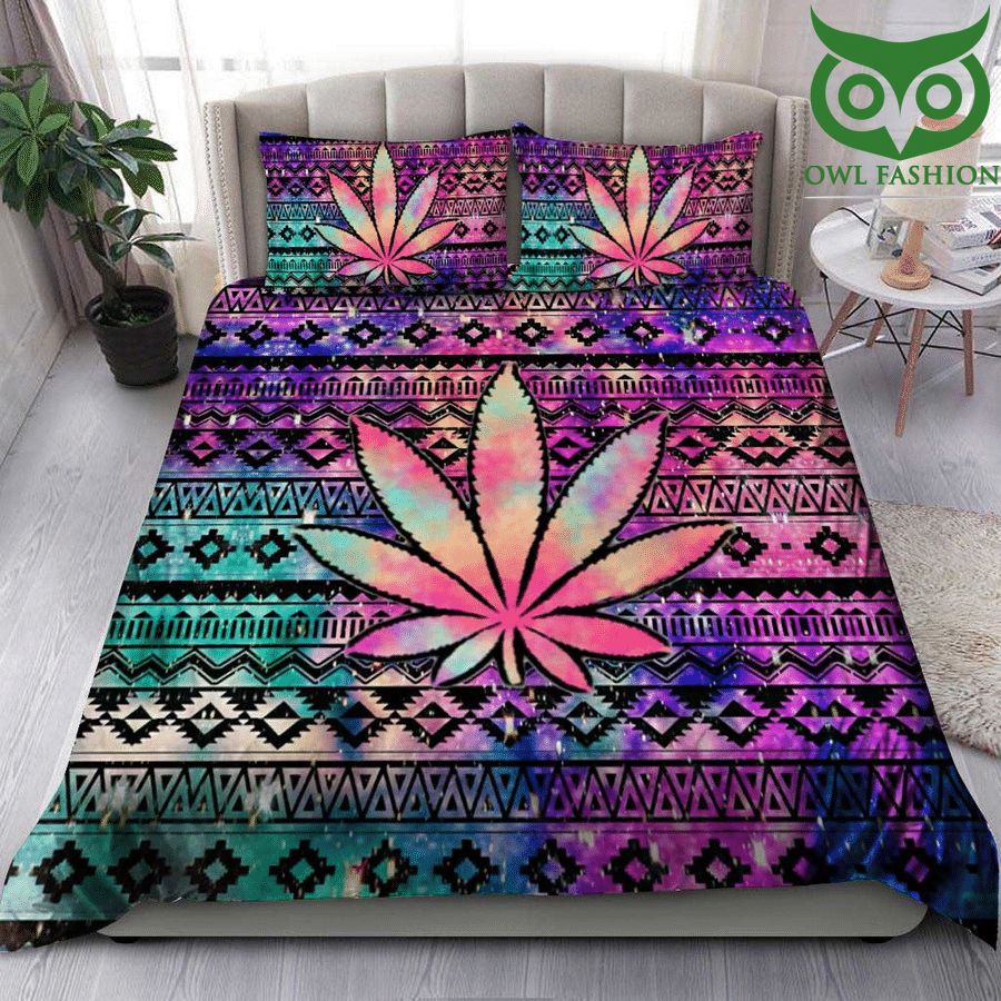Weed cannabis galaxy Polynesian pattern light Bedding Set