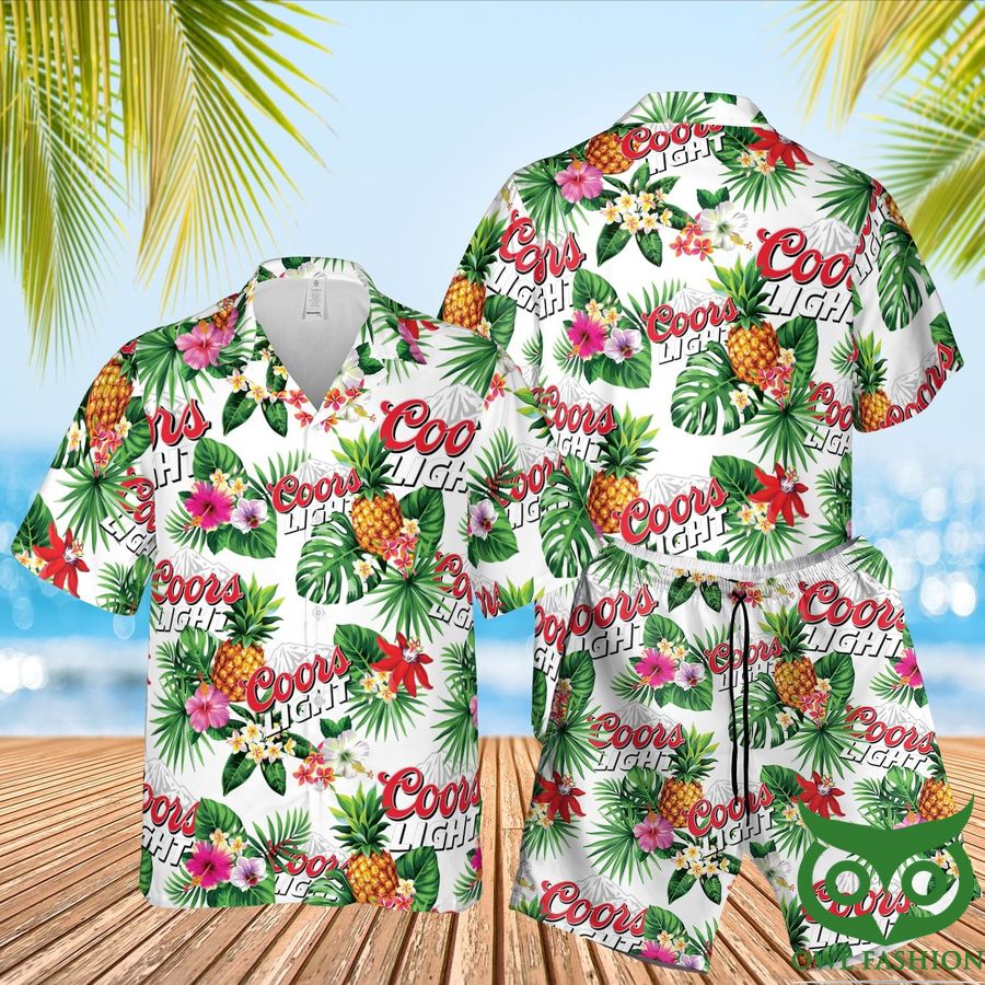 4 Coors Light Aloha Green White Hawaiian Shirt Shorts