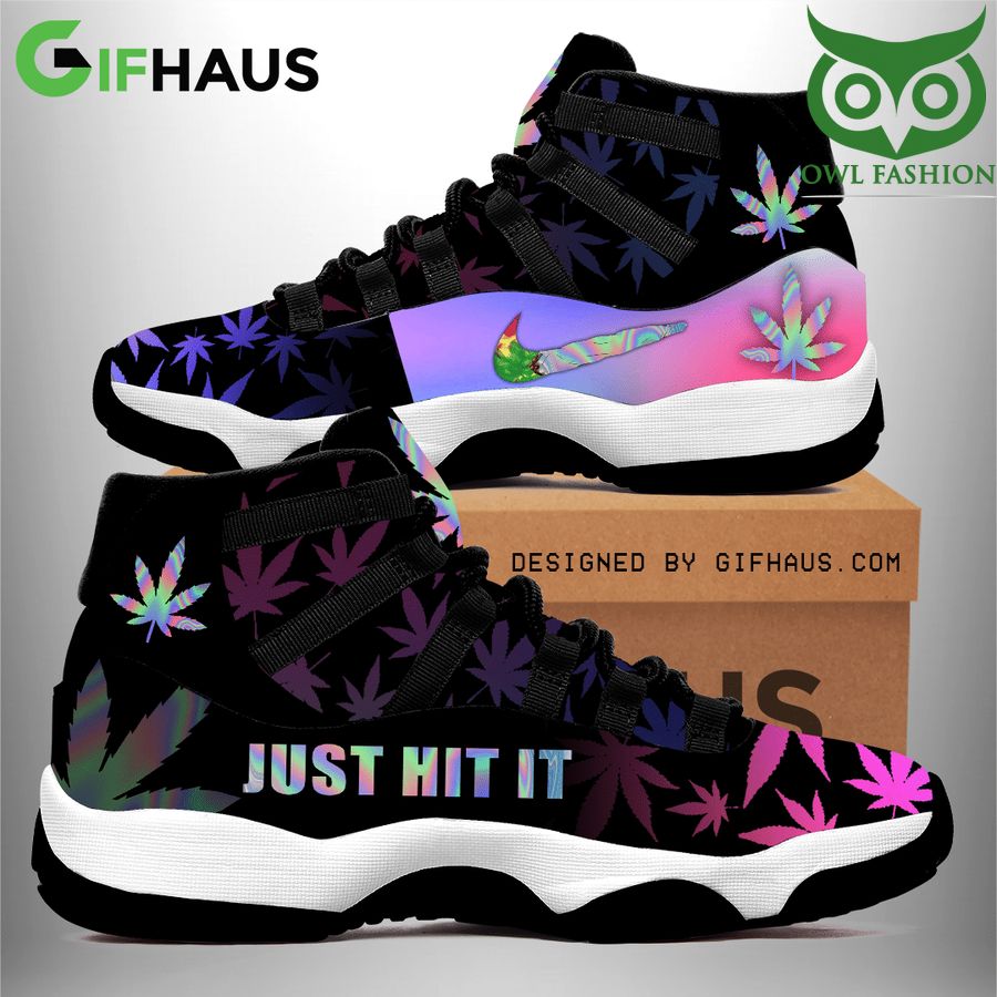 50 Weed cannabis just hit it hologram Air Jordan 11 Sneaker
