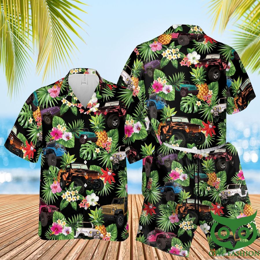 40 Jeep Cars Summer Black Green Hawaiian Shirt Shorts